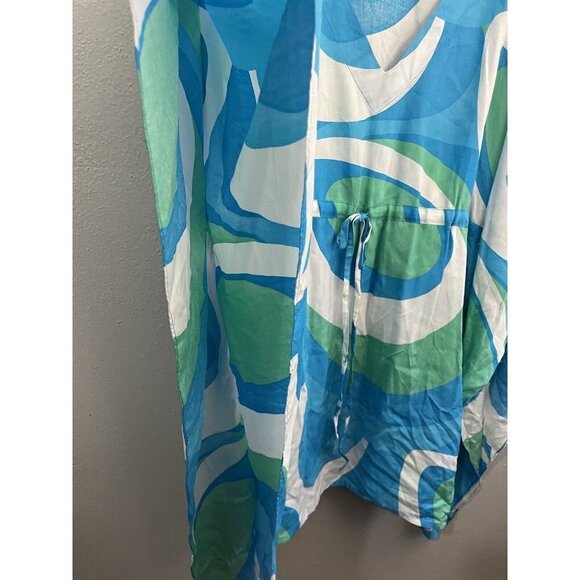 Casual Living Kimono Sleeve Tunic Shirt Women 0X/1X Blue And Green Coastal Wear - Picture 4 of 11